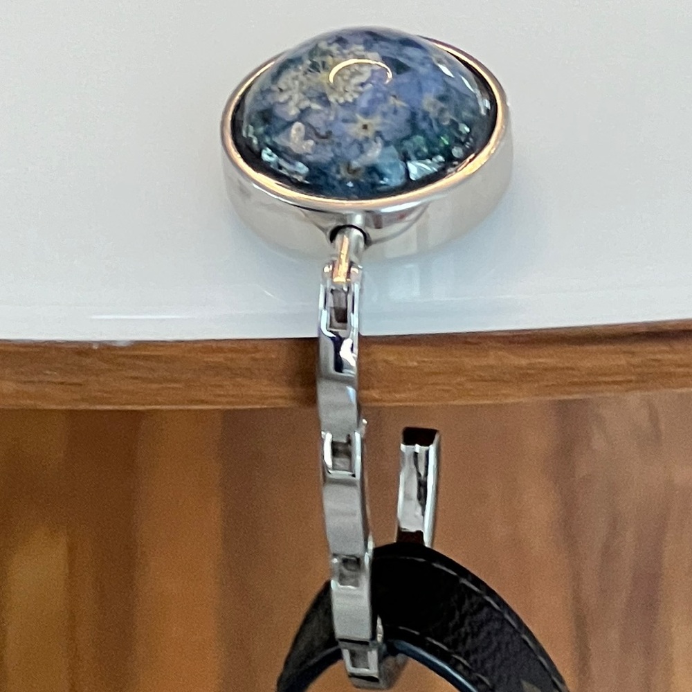 Foldable Bag Hook/Purse Hanger - Handmade - Blue Flowers - Fits Most Tables